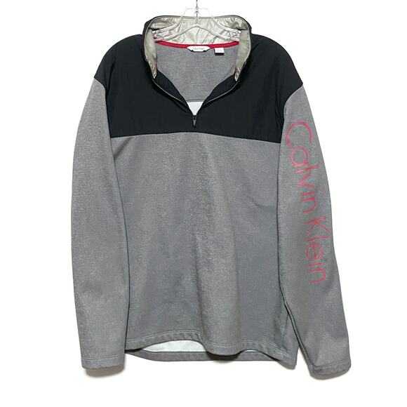 Calvin Klein Pullover 1/4 Zip Sweatshirt Spell Out Black Gray Colorblock Mens XL - Picture 1 of 7